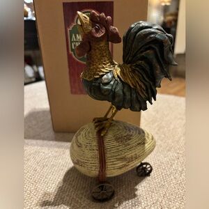 American Chestnut Folk Art AM2002 Rooster Crowing on Egg Pull Toy